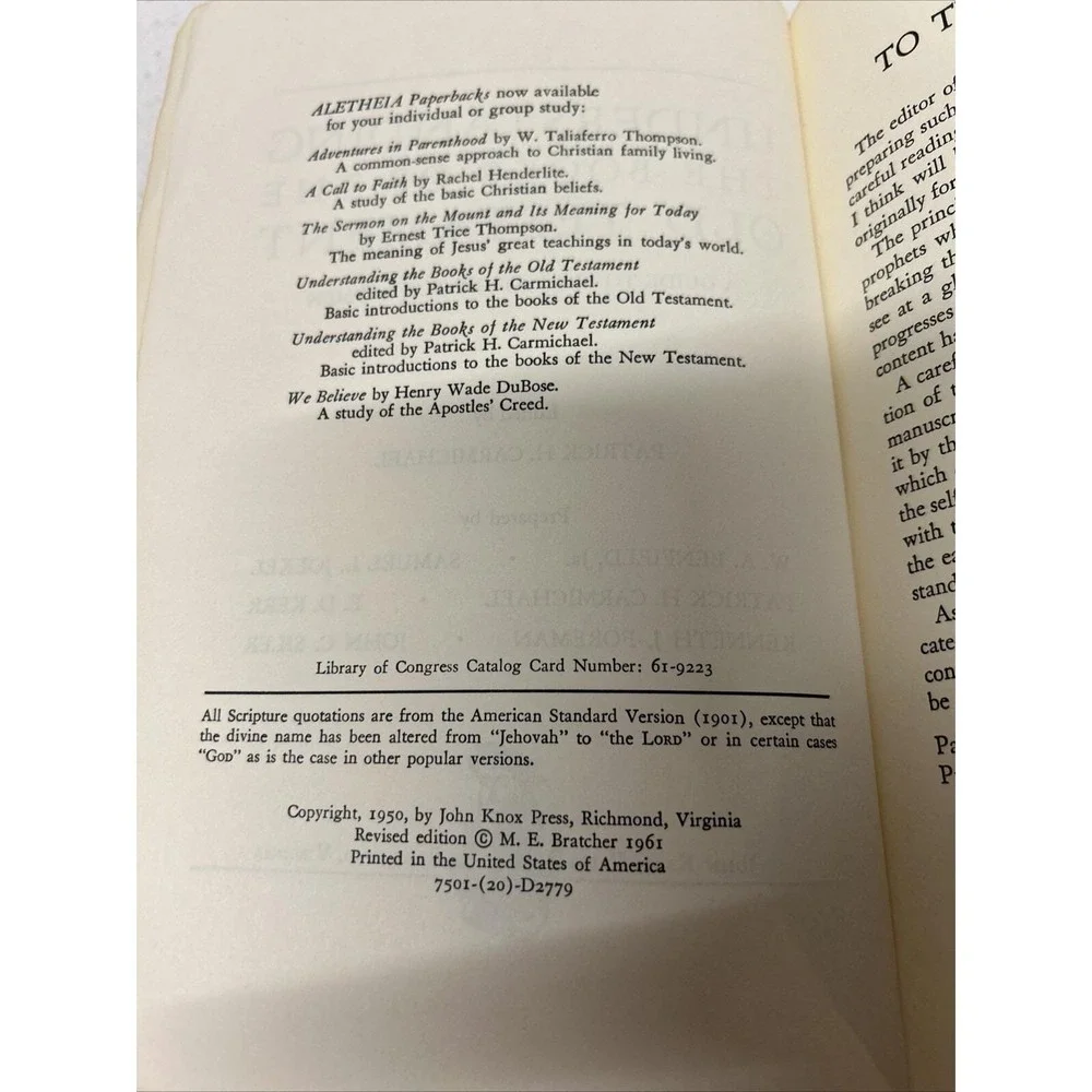Vtg Book Understanding The Books Of The Old Testament Patrick H. Carmichael 1961